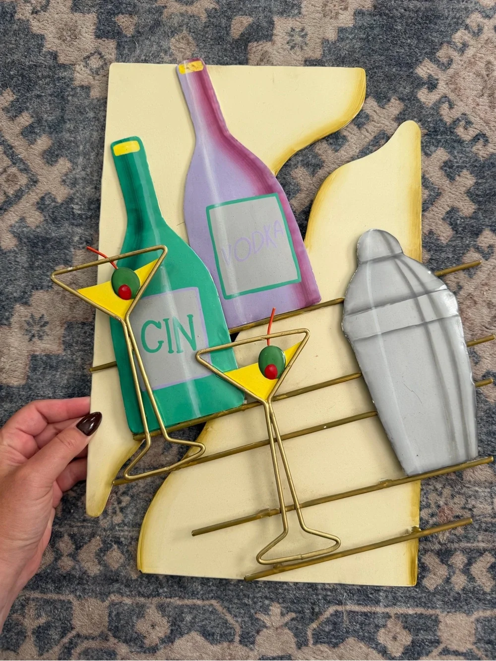 Vintage 3D Metal Martini Cocktail Bar Wall Art Gin Vodka Mid Century Retro